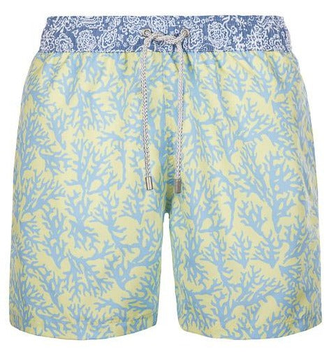 Lemon Drop - yellow colored Swim Short with corals - True Boxers